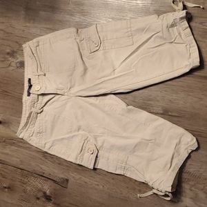 French Cuff Cotton Convertible Capri Shorts Pants Size 6  , Cargo Pockets Beige.